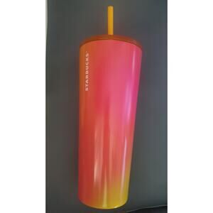 Starbucks pink and orange ombre tumbler 24 Oz NWT With Straw Colorful